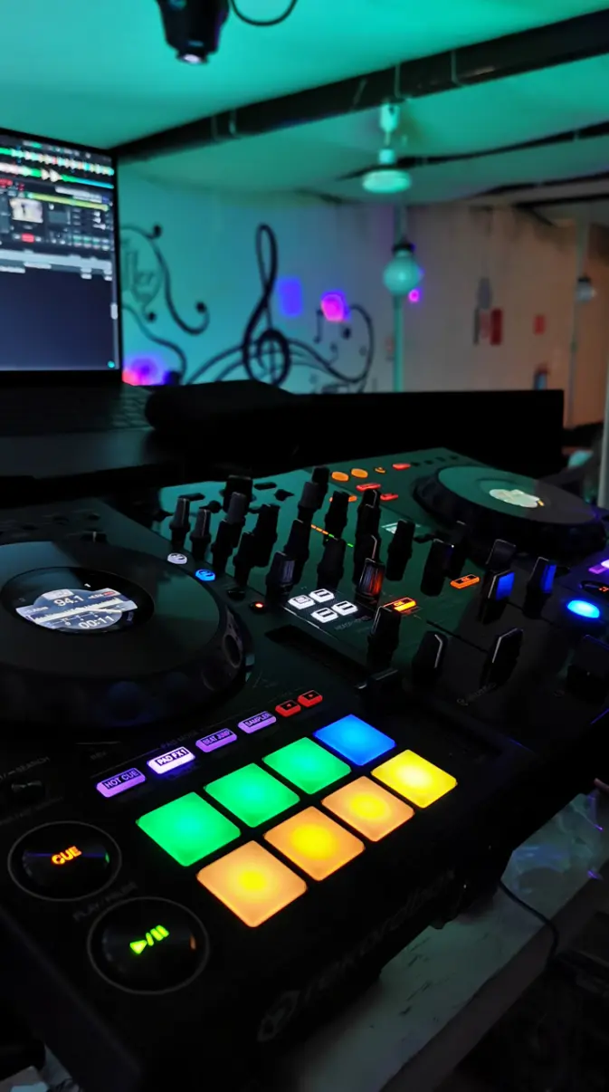 DJ mixing at a packed reception
